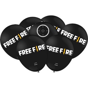 Balão 9'' Preto  Festa Free  Fire | 25 unidades- Festcolor