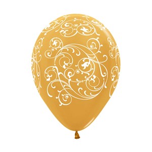 Balão de Festa Látex R12 Satin Filigree Dourado | Unidade - Cromus