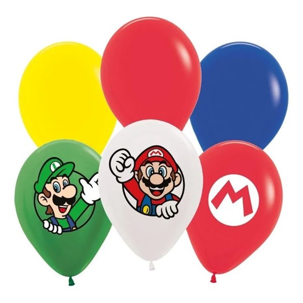 Balão Látex 12" Festa Super Mario | 12 Unidades - Cromus