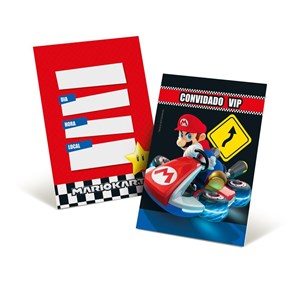 Convite de Aniversário Festa Mario Kart | 8 Unidades - Cromus