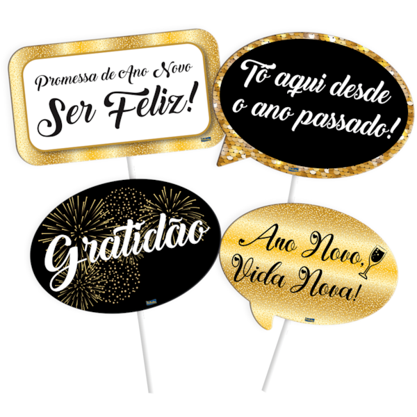 Placas Divertidas Festa Ano Novo | 4 Unidades - Festcolor - Tricolandia  Festas