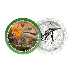 Prato de Papel 18 cm Festa Reino dos Dinossauros | 12 Unidades - Regina