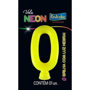 Vela Temática Festa Neon Amarelo nº0 | Unidade- Festcolor