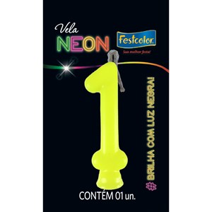 Vela Temática Festa Neon Amarelo nº1 | Unidade- Festcolor