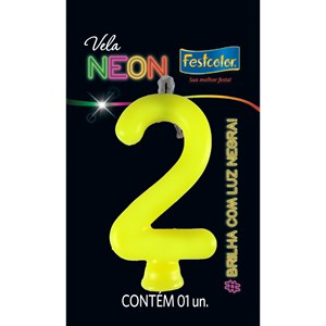 Vela Temática Festa Neon Amarelo nº2 | Unidade- Festcolor
