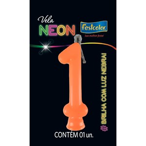 Vela Temática Festa Neon Laranja nº1 | Unidade- Festcolor