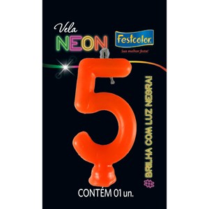 Vela Temática Festa Neon Laranja nº5 | Unidade- Festcolor