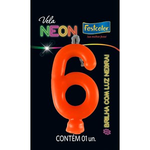 Vela Temática Festa Neon Laranja nº6 | Unidade- Festcolor