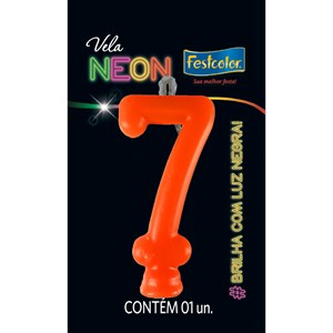 Vela Temática Festa Neon Laranja nº7 | Unidade- Festcolor