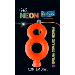 Vela Temática Festa Neon Laranja nº8 | Unidade- Festcolor