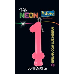 Vela Temática Festa Neon Pink nº1 | Unidade- Festcolor
