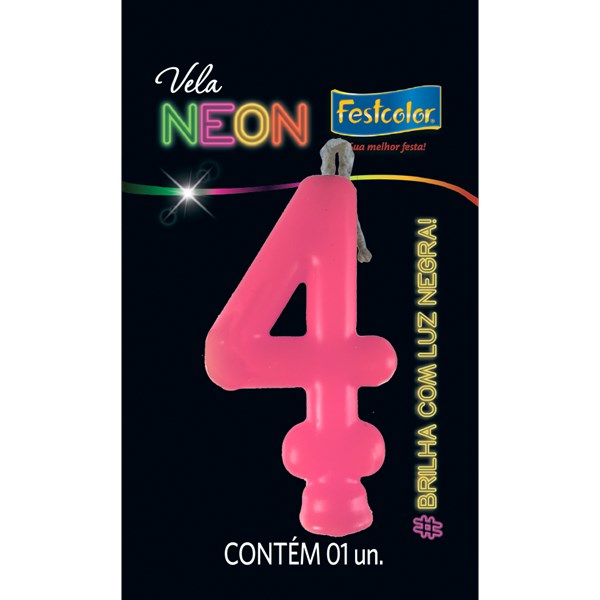 Vela Temática Festa Neon Pink nº4 | Unidade- Festcolor