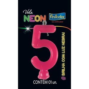 Vela Temática Festa Neon Pink nº5 | Unidade- Festcolor