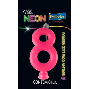 Vela Temática Festa Neon Pink nº8 | Unidade- Festcolor