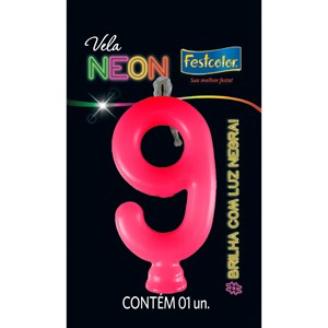 Vela Temática Festa Neon Pink nº9 | Unidade- Festcolor