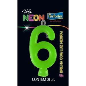 Vela Temática Festa Neon Verde nº6 | Unidade- Festcolor